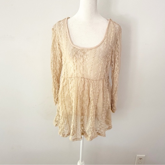 Vintage Womens Y2K Lace Long Sleeve Top Large Romantic Fairy Coquette Angelcore - Picture 1 of 5
